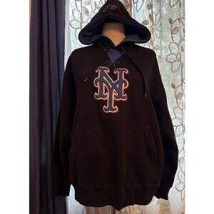 VTG NY Mets MLB Pullover Hoodie Sweatshirt Men Sz XL Embroidered Black Majestic
